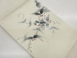 作家物　ひげ紬手描き蔦に葉・実模様名古屋帯